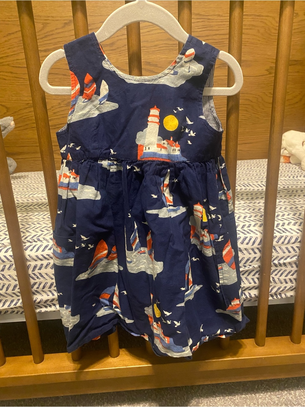 Pink Chicken Navy Lighthouse & Sailboat Sleeveless Dress